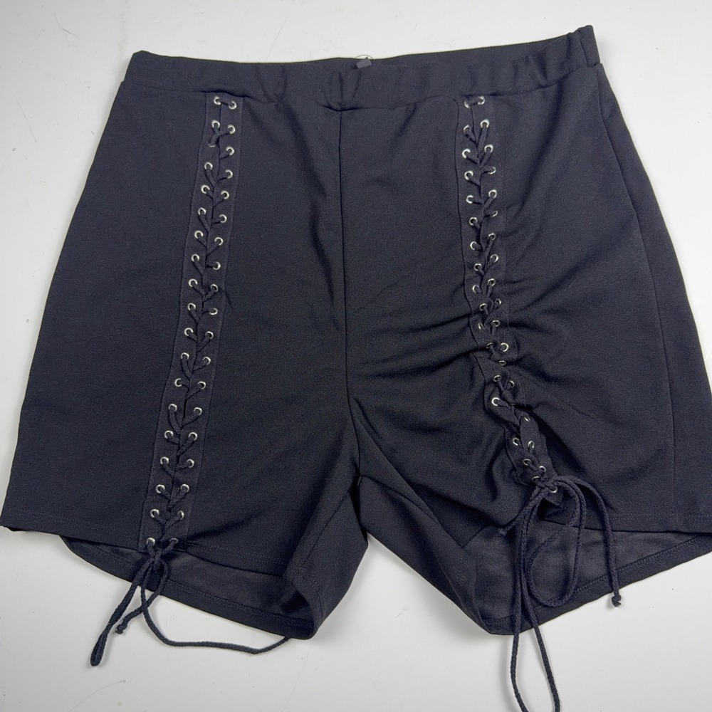 Fashion Nova Do My Thing Lace Up Shorts Black Corset Front Tie Plus Size 2X